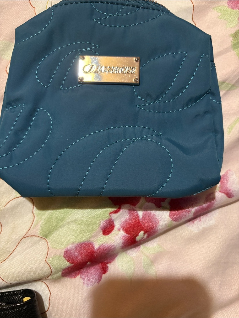 Jazzercise Quilted Teal Cosmetic Case with Logo Plate